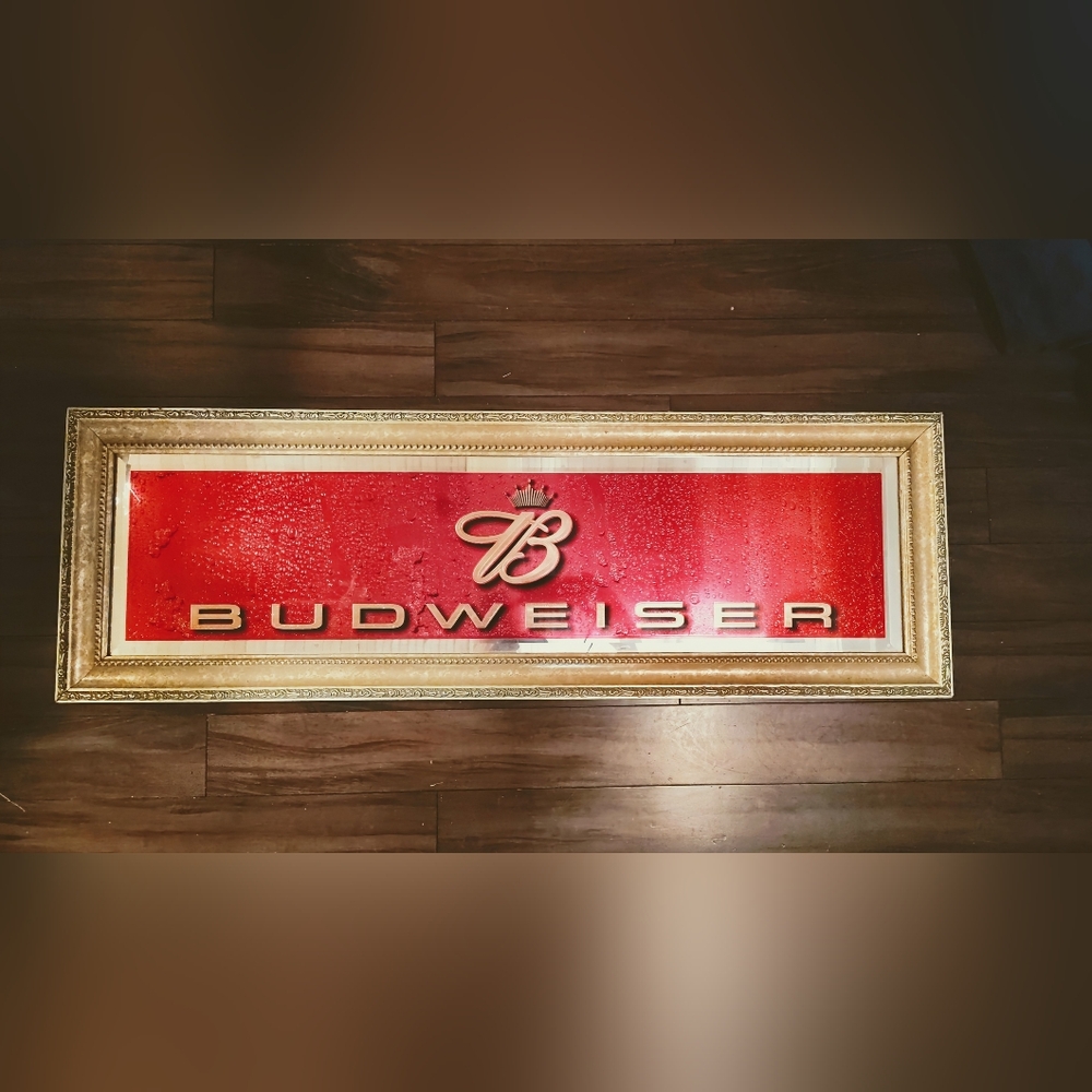 Vintage 2002 Anheuser-Busch Budweiser Beveled Glass Back Bar Mirror
